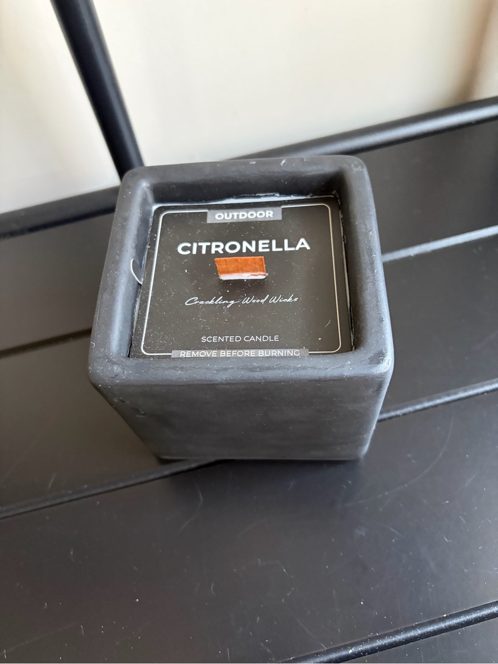 Outdoor Citronella Scented Candle in Black Square Jar/Wooden Wick